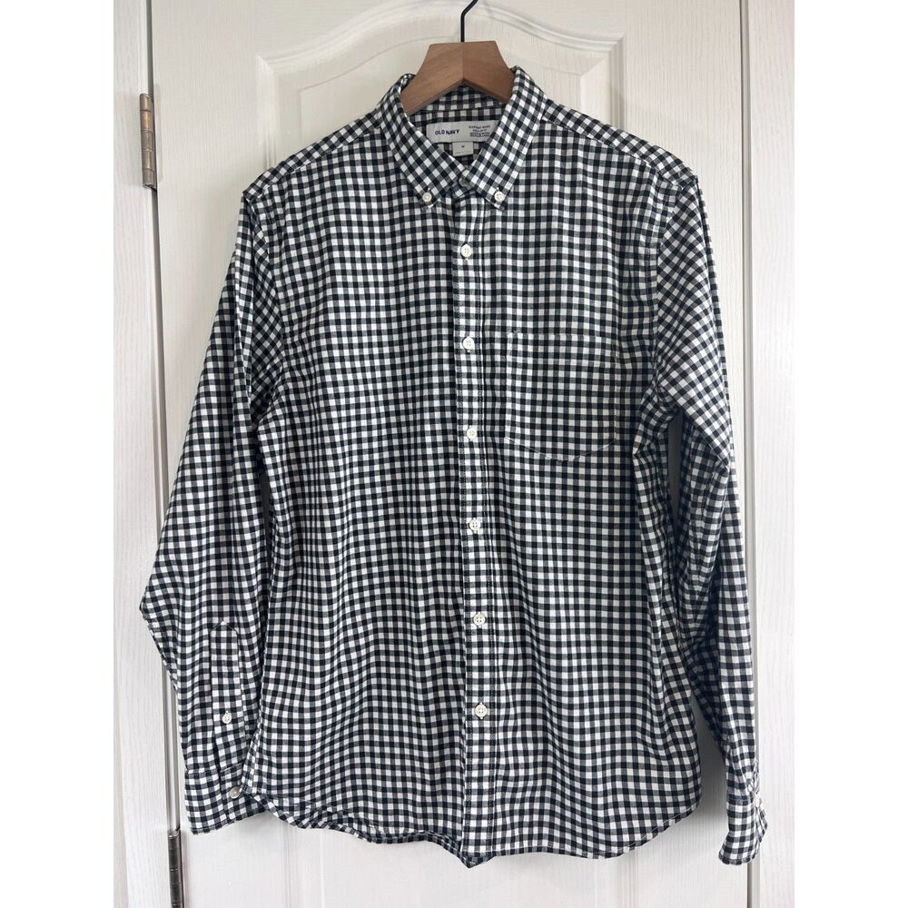 Old Navy Everyday Shirt Regular Fit Built In Flex Black White Gingham Men's M